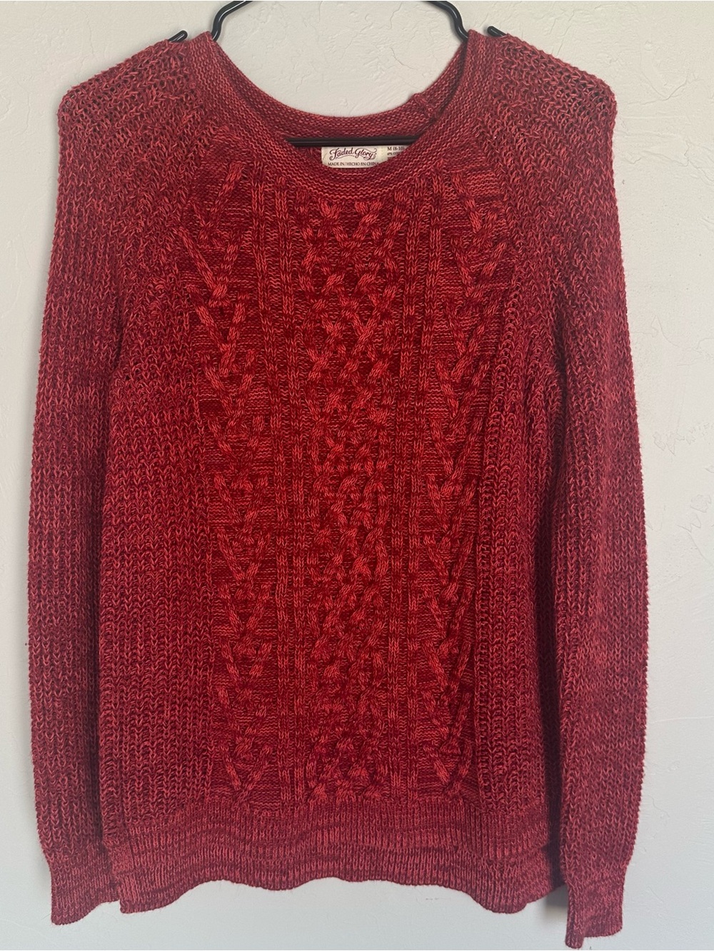 Faded Glory Deep Red Cable Knit Crewneck Sweater